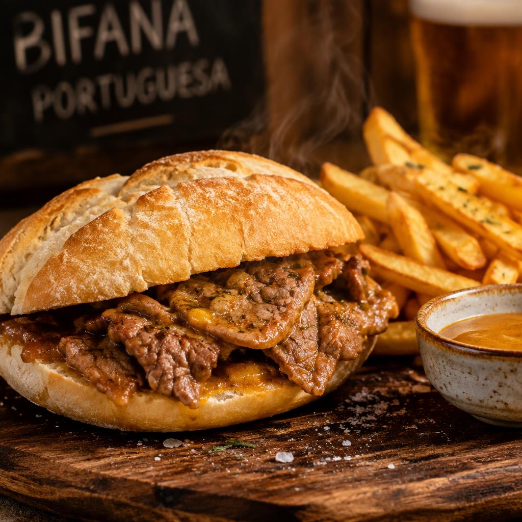 Bifana gourmet servida no Sandes do Braga